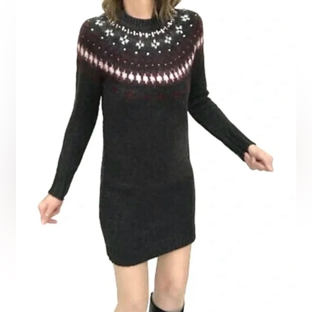 J. Crew Embellished Fair Isle Wool Blend Sweater Dress Gray S - Picture 2 of 9